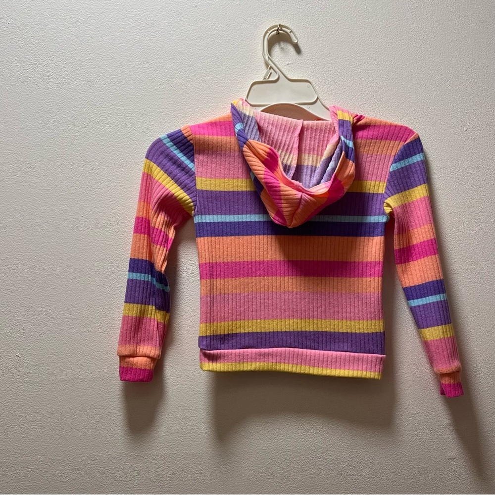 Extremely Me Girls Versatile Colorful Striped Hooded Pullover Shirt, Sz 4, Multi - Picture 2 of 5